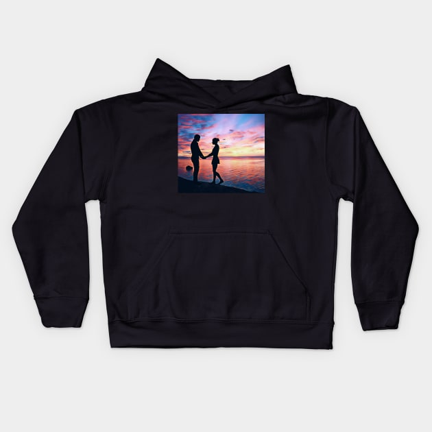 Lovely Sunset (Couple On The Beach) Kids Hoodie by Unique Designs